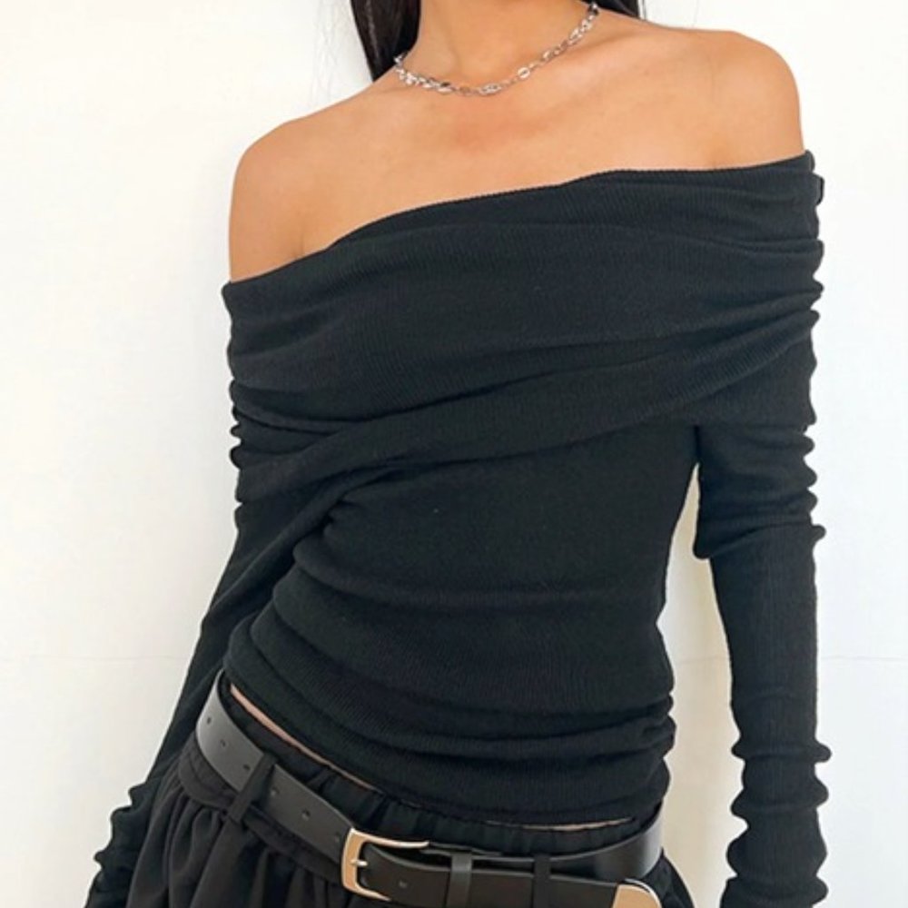 NEW REVOLVE & ANTHROPOLOGIE lovers COMMENSE black off  shoulder light knit TOP M